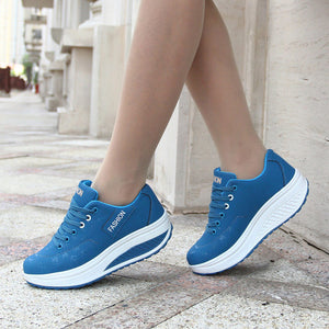 Sport shoes woman 2019 fashion solid sneakers women running shoes breathable PU wedges lace-up shoes women sneakers plus size