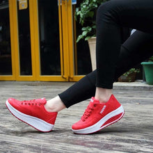 Load image into Gallery viewer, Sport shoes woman 2019 fashion solid sneakers women running shoes breathable PU wedges lace-up shoes women sneakers plus size