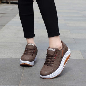 Sport shoes woman 2019 fashion solid sneakers women running shoes breathable PU wedges lace-up shoes women sneakers plus size