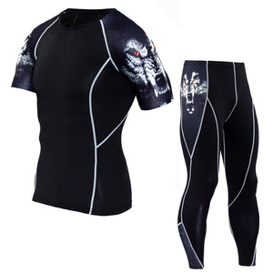 Men's Compression Run Jogging Suits Clothes Sports Set Short T Shirt and Pants Gym Fitness Workout Tights Clothing 2pcs/Sets