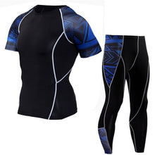 Load image into Gallery viewer, Men&#39;s Compression Run Jogging Suits Clothes Sports Set Short T Shirt and Pants Gym Fitness Workout Tights Clothing 2pcs/Sets