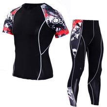 Load image into Gallery viewer, Men&#39;s Compression Run Jogging Suits Clothes Sports Set Short T Shirt and Pants Gym Fitness Workout Tights Clothing 2pcs/Sets