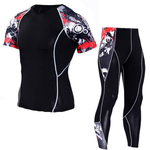 Men's Compression Run Jogging Suits Clothes Sports Set Short T Shirt and Pants Gym Fitness Workout Tights Clothing 2pcs/Sets