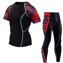 Load image into Gallery viewer, Men&#39;s Compression Run Jogging Suits Clothes Sports Set Short T Shirt and Pants Gym Fitness Workout Tights Clothing 2pcs/Sets