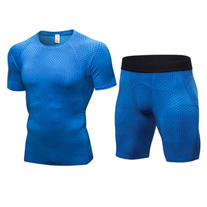 Men's Compression Running jogging Suits Clothes Sports Set Short sleeves t shirt And Shorts Gym Fitness workout Tights clothing