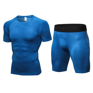 Men's Compression Running jogging Suits Clothes Sports Set Short sleeves t shirt And Shorts Gym Fitness workout Tights clothing