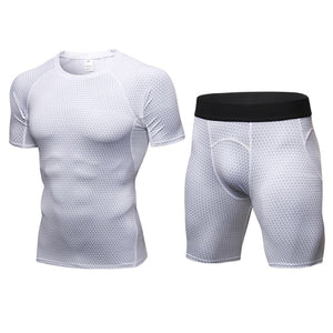 Men's Compression Running jogging Suits Clothes Sports Set Short sleeves t shirt And Shorts Gym Fitness workout Tights clothing