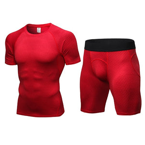 Men's Compression Running jogging Suits Clothes Sports Set Short sleeves t shirt And Shorts Gym Fitness workout Tights clothing