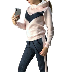 Women Tracksuits Sports Suits Velvet Hoodies Sweatshirts Pants Autumn Winter Running Set Fleece Sportswear Warm Thicken Clothing