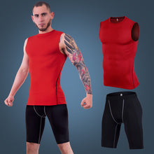 Load image into Gallery viewer, Quick Dry Men&#39;s Running Sets Sports Suit Men Compression Gym Vest+Shorts 2 Pieces Tracksuits Summer Fitness Sportswear Clothing