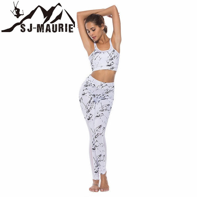 Women Sport Yoga Set Sling Prited Running Set Vest+Leggings Sports Suit  Sports Clothing Gym Tracksuit