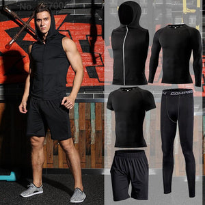 Gym Running Set Men's Tracksuit Jogging Compression Sportswear for Men Fitness Sports Clothing Tight Sport Clothes Set Hoodies