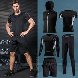 Gym Running Set Men's Tracksuit Jogging Compression Sportswear for Men Fitness Sports Clothing Tight Sport Clothes Set Hoodies