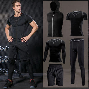 Gym Running Set Men's Tracksuit Jogging Compression Sportswear for Men Fitness Sports Clothing Tight Sport Clothes Set Hoodies