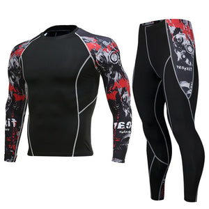 Men's Compression Run jogging Suits Clothes Sports Set Long t shirt And Pants Gym Fitness workout Tights clothing 2pcs/Sets