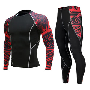 Men's Compression Run jogging Suits Clothes Sports Set Long t shirt And Pants Gym Fitness workout Tights clothing 2pcs/Sets