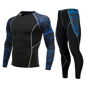 Men's Compression Run jogging Suits Clothes Sports Set Long t shirt And Pants Gym Fitness workout Tights clothing 2pcs/Sets