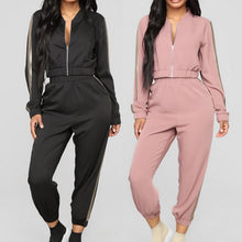 Load image into Gallery viewer, Autumn Running Set 2019 Women Casual Tracksuit 2 Piece Sports Set Top And Pants Striped Patchwork Zipper Sweatshirt Gym Clothing