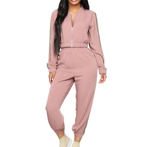 Autumn Running Set 2019 Women Casual Tracksuit 2 Piece Sports Set Top And Pants Striped Patchwork Zipper Sweatshirt Gym Clothing