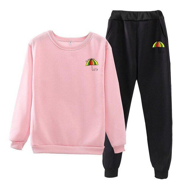 Women O-Neck Jogging Sports Suit Happy Every Day Long Sleeve Letter Sweatshirt Sweatpants Suit Autumn Female Clothing