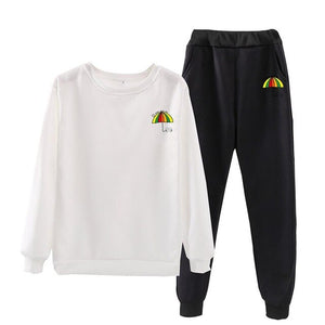 Women O-Neck Jogging Sports Suit Happy Every Day Long Sleeve Letter Sweatshirt Sweatpants Suit Autumn Female Clothing