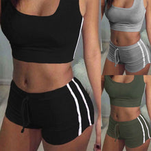 Load image into Gallery viewer, Women Yoga Sets Running Sports Crop Top + Shorts Set Fitness Gym Running Tracksuit Elastic Short Pants Sportwear Clothing