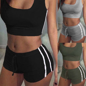 Women Yoga Sets Running Sports Crop Top + Shorts Set Fitness Gym Running Tracksuit Elastic Short Pants Sportwear Clothing